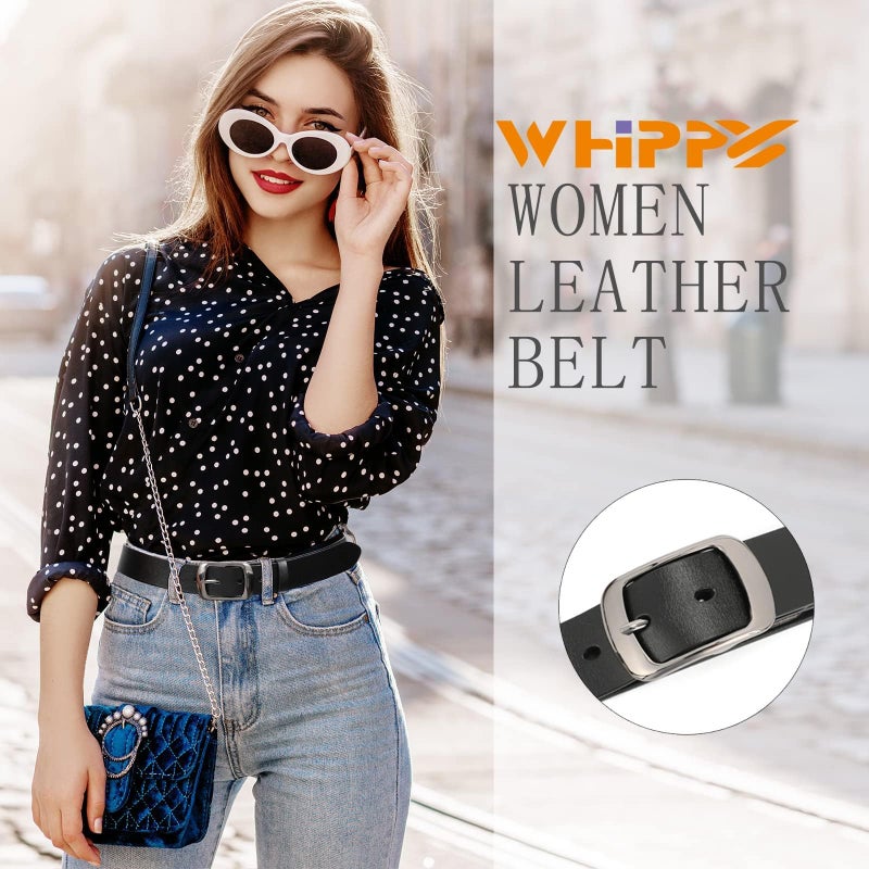 WHIPPY Women Leather Belts for Jeans Pants Fashion Dress Belt for Women with Solid Pin Buckle, Black, S - Image 2